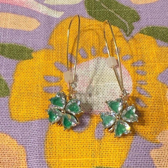ture to form Jewelry - Four-Leaf Clover Earrings – Elegant Emerald and Crystal Stones
